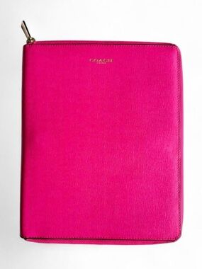Coach Bright Pink Zip Folio with Gold Hardware